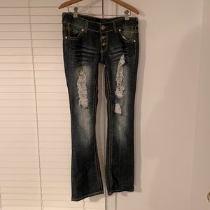 low rise belt bottom rhinestone vintage jeans